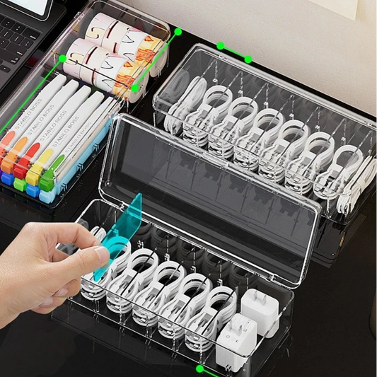 Clear Plastic Cable Organizer Boxes – Desk & Drawer Storage for Office Supplies & Electronics