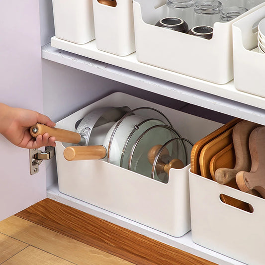 Cabinet & Kitchen Storage Organizer – Large Plastic Basket with Handle for Desktop & Sundries