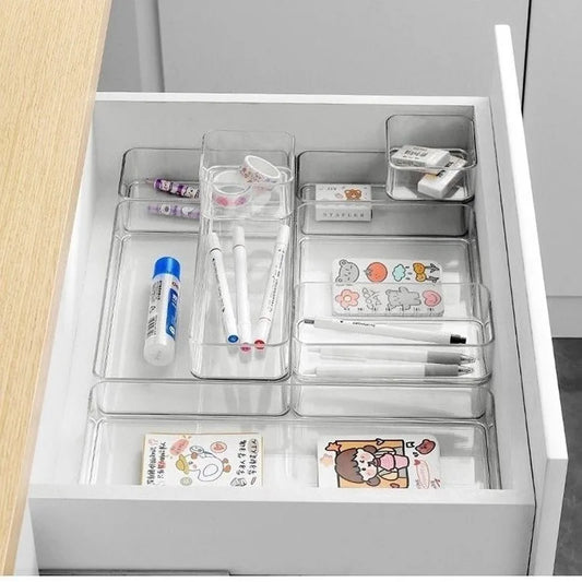 Clear Drawer Organizer Boxes – Transparent Plastic Storage for Jewelry, Makeup & Cosmetics
