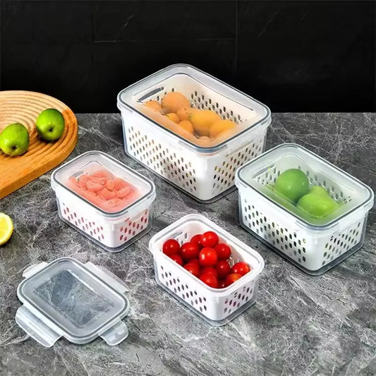 Clear Fridge Organizer Bins with Drain Tray – Fresh Produce Storage for Fruits & Vegetables (3 PCS)