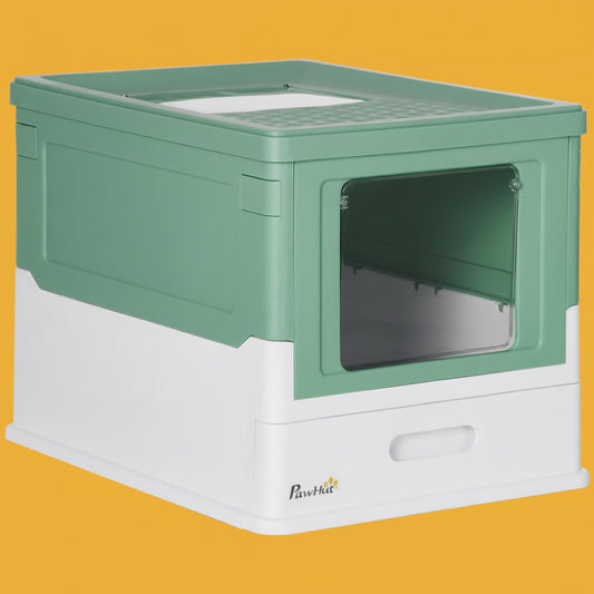 Fully Enclosed Cat Litter Box with Drawer Tray and Scoop – Hooded Odor-Control Cat Toilet House