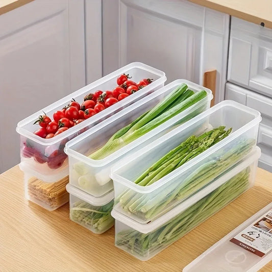 4-Pack Long Rectangular Food Storage Containers – Reusable Plastic Fridge & Kitchen Organizer Boxes