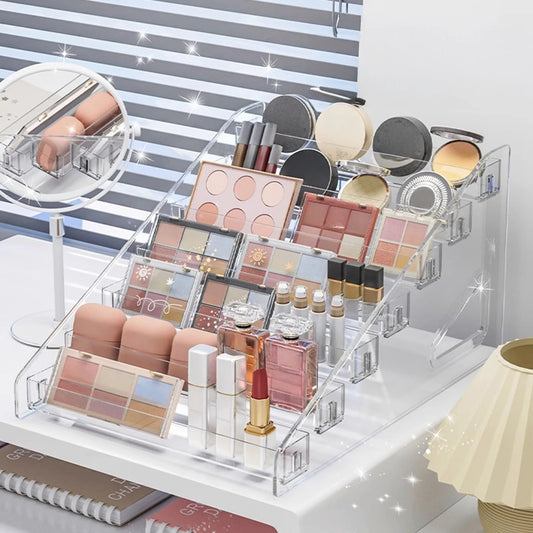 3–7 Layer Transparent Plastic Cosmetic Organizer – Clear Makeup Brush & Lipstick Holder for Desktop Storage