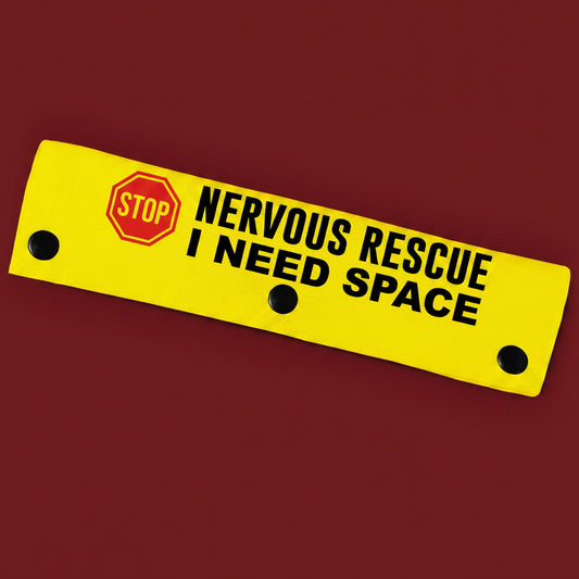 Double-Sided Dog Leash Sleeve – “Stop Nervous Rescue I Need Space” Canvas Leash Wrap for Training and Walking